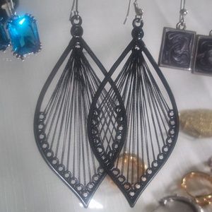 Black Ceramic Earrings Laced w Embroidery Thread